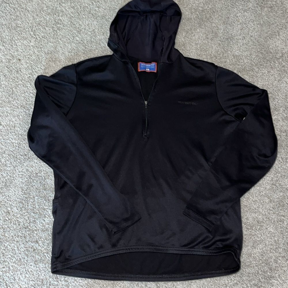 Black men’s performance bike cycling hooded hoodie touring sweatshirt L stretch